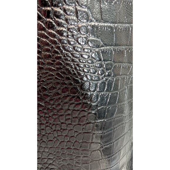 Black Genuine Leather Crocodile-Embossed Trench Coat – Size M - Picture 7 of 8